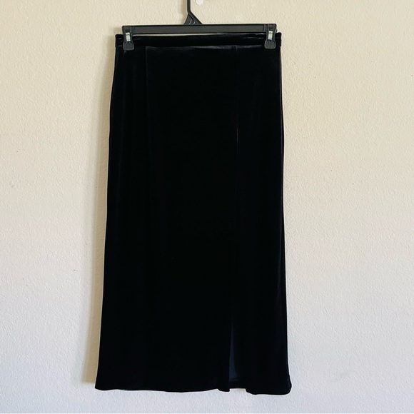 R&K Evening velour long midi skirt size 8 missy black side slit drapey formal - Picture 1 of 6